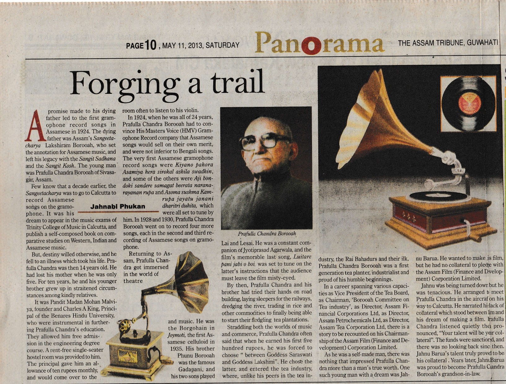 The Assam Tribune news clipping about Prafulla Chandra Borooah
